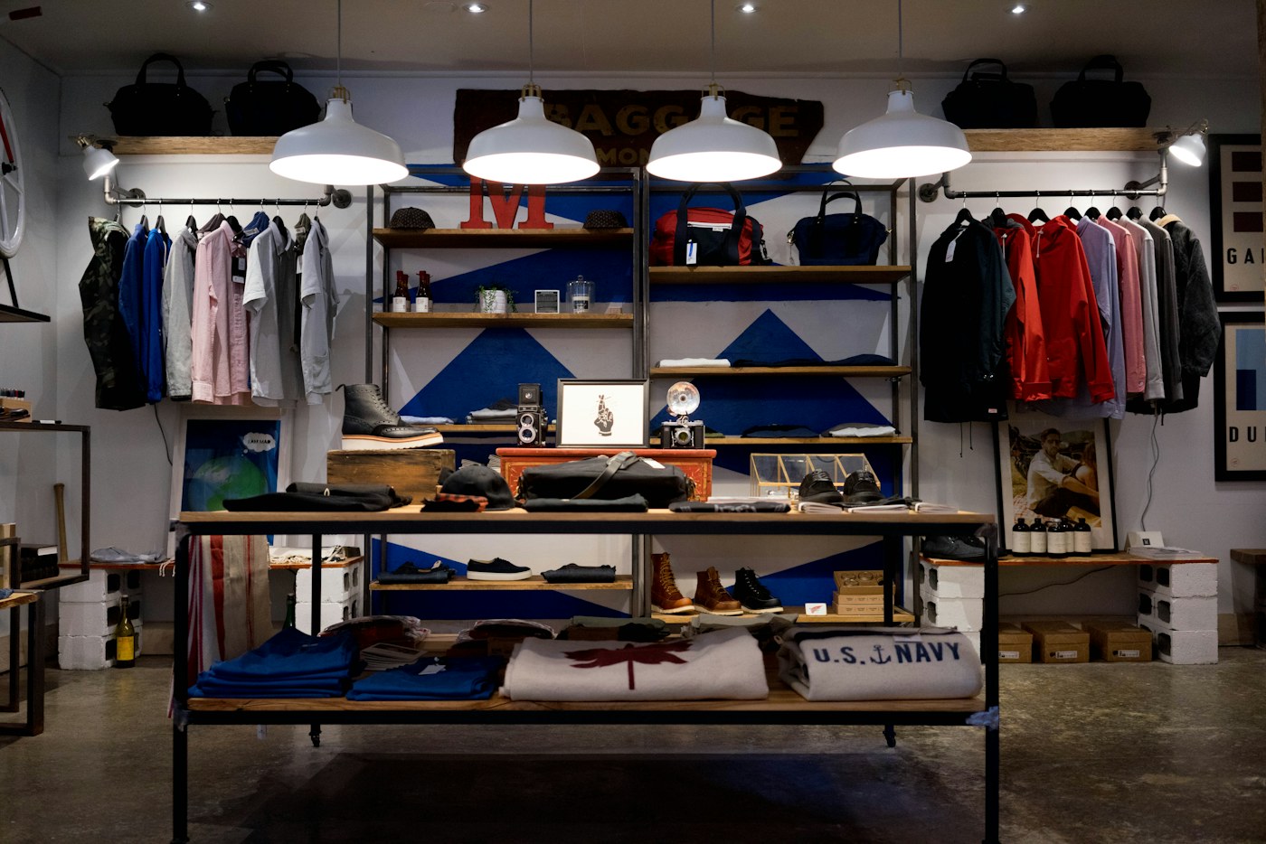 Clothing and accessories displayed inside an independent shop